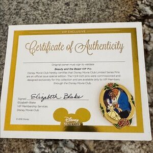 "Beauty and the Beast" VIP pin from the Disney Movie Club